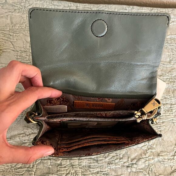 HOBO Jetty Leather Convertible Wallet Clutch Wristlet Bag Bottle Green - Picture 7 of 14